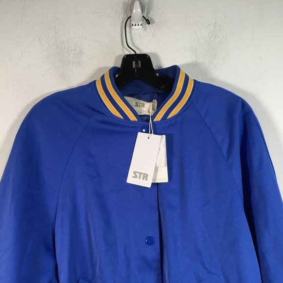 STR Snap Button Up Bomber Jacket, Men's Size S - Dark Blue/Yellow - Picture 7 of 10